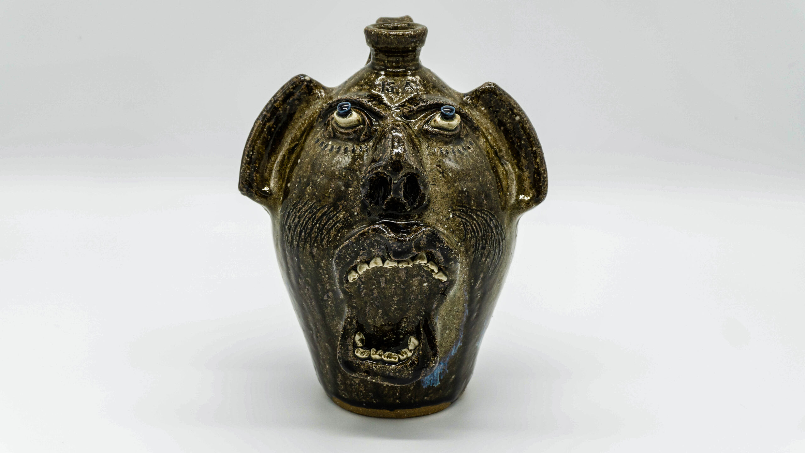 Half-Gallon Alkaline-Glazed Face Jug